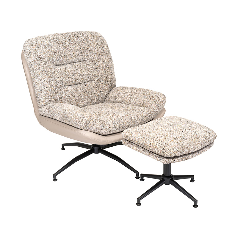 Ny stil 360-graders stoff svingbar aksentstol/lounge chiar/sporadisk stol med ottomansk/fotrest